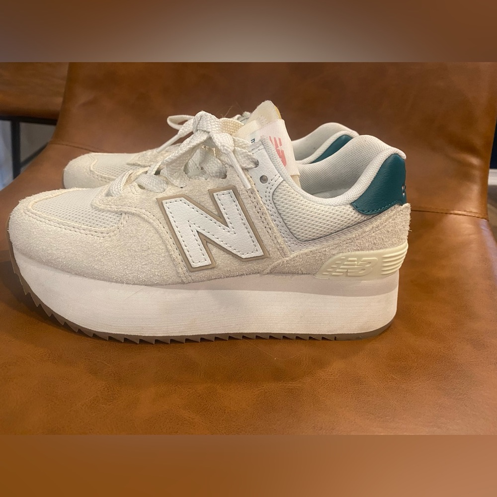 New Balance Lifestyle 574 Plus Turtle Dove, Teal & Sea Salt Platform Shoes